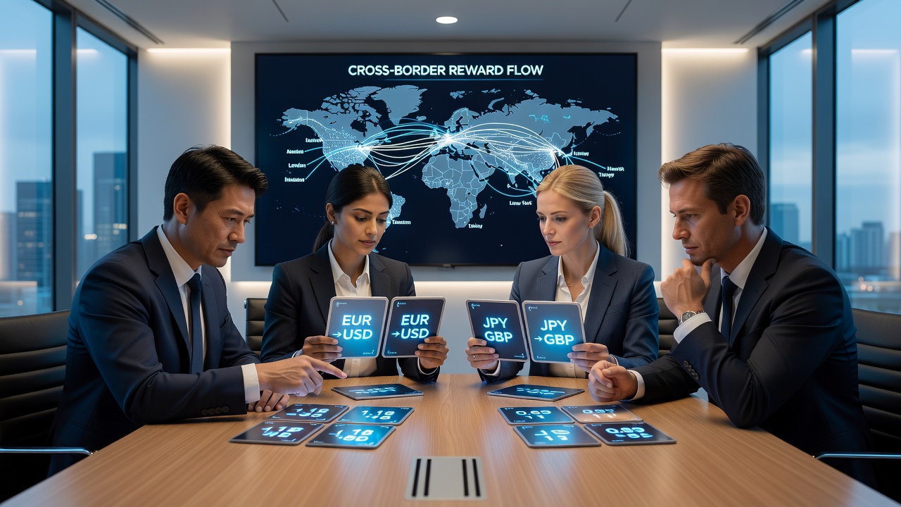 Analysis of currency data impacting reward structures in international mobile card play