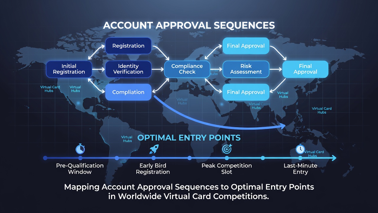 Analytics dashboard illustrating approval sequence stages aligned with virtual card tournament entry schedules