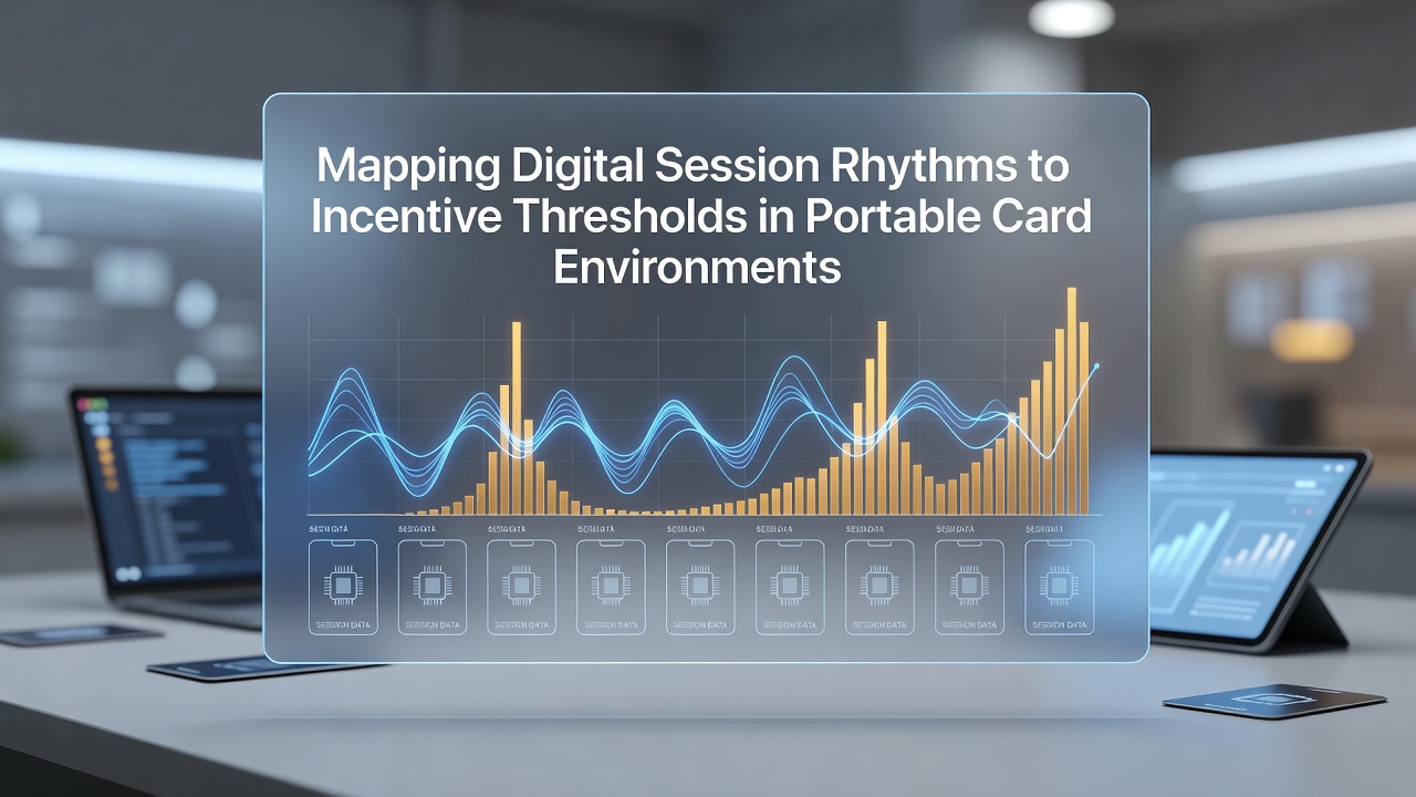 Digital interface showing session rhythm analytics mapped to incentive thresholds in a portable card app environment