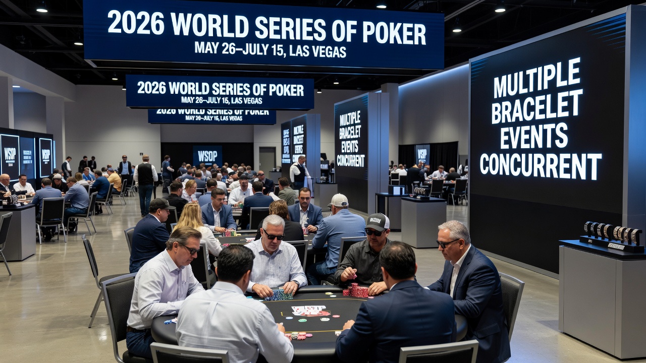 Poker players reviewing WSOP rules during a tournament break