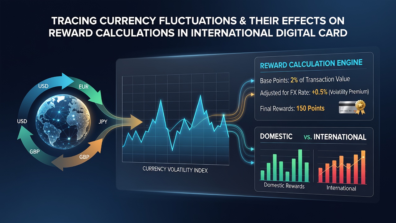Analytics dashboard showing currency volatility impact on loyalty points and reward tiers across regions