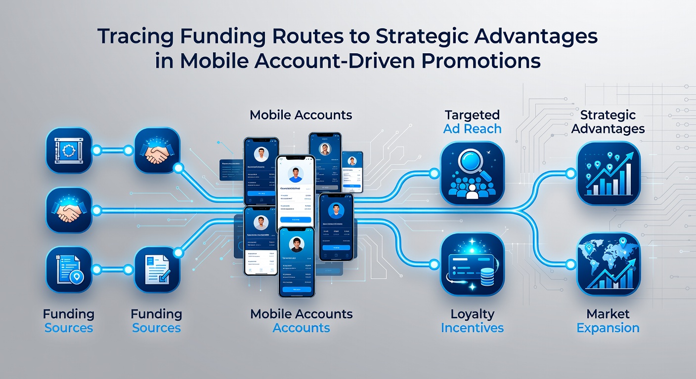 Chart displaying traced funding routes across mobile promotion networks and account interactions
